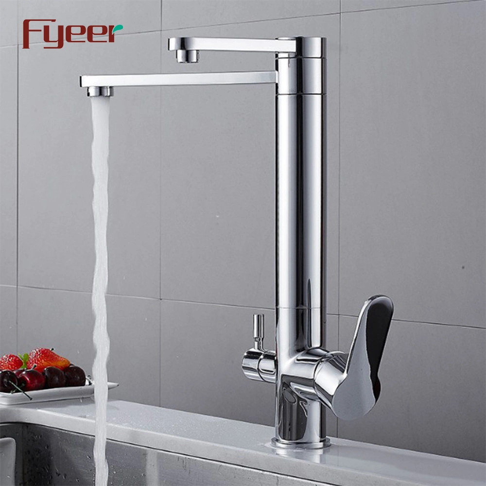 Fyeer Round Double Spout 3 Way Kitchen Sink Faucet for Drinking Water